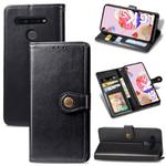 For LG K51S Retro Solid Color Leather Buckle Phone Case with Lanyard & Photo Frame & Card Slot & Wallet & Stand Function(Black)