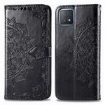 For OPPO A52 Mandala Flower Embossed Horizontal Flip Leather Case with Bracket / Card Slot / Wallet / Lanyard(Black)