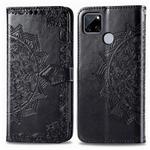 For OPPO Realme C12 Mandala Flower Embossed Horizontal Flip Leather Case with Bracket / Card Slot / Wallet / Lanyard(Black)