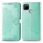 For OPPO Realme C12 Mandala Flower Embossed Horizontal Flip Leather Case with Bracket / Card Slot / Wallet / Lanyard(Green)
