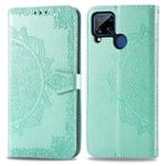 For OPPO Realme C15 Mandala Flower Embossed Horizontal Flip Leather Case with Bracket / Card Slot / Wallet / Lanyard(Green)