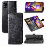 For Samsung Galaxy M31s Mandala Flower Embossed Horizontal Flip Leather Case with Bracket / Card Slot / Wallet / Lanyard(Black)