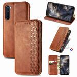For One Plus Nord Cubic Grid Pressed Horizontal Flip Magnetic PU Leather Case with Holder & Card Slots & Wallet(Brown)