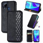For OPPO Realme C15 Cubic Grid Pressed Horizontal Flip Magnetic PU Leather Case with Holder & Card Slots & Wallet(Black)