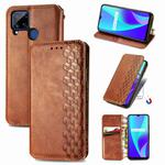 For OPPO Realme C15 Cubic Grid Pressed Horizontal Flip Magnetic PU Leather Case with Holder & Card Slots & Wallet(Brown)