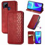 For OPPO Realme C15 Cubic Grid Pressed Horizontal Flip Magnetic PU Leather Case with Holder & Card Slots & Wallet(Red)