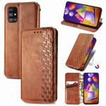 For Samsung Galaxy M31S Cubic Grid Pressed Horizontal Flip Magnetic PU Leather Case with Holder & Card Slots & Wallet(Brown)