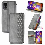 For Samsung Galaxy M31S Cubic Grid Pressed Horizontal Flip Magnetic PU Leather Case with Holder & Card Slots & Wallet(Gray)