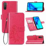 For Huawei Mate 40 Lite /Maimang 9 Four-leaf Clasp Embossed Buckle Mobile Phone Protection Leather Case with Lanyard & Card Slot & Wallet & Bracket Function(Magenta)