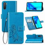 For Huawei Mate 40 Lite /Maimang 9 Four-leaf Clasp Embossed Buckle Mobile Phone Protection Leather Case with Lanyard & Card Slot & Wallet & Bracket Function(Blue)