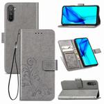 For Huawei Mate 40 Lite /Maimang 9 Four-leaf Clasp Embossed Buckle Mobile Phone Protection Leather Case with Lanyard & Card Slot & Wallet & Bracket Function(Gray)