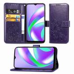 For OPPO Realme C12 Four-leaf Clasp Embossed Buckle Mobile Phone Protection Leather Case with Lanyard & Card Slot & Wallet & Holder(Purple)