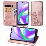 For OPPO Realme C12 Four-leaf Clasp Embossed Buckle Mobile Phone Protection Leather Case with Lanyard & Card Slot & Wallet & Holder(Rose Gold)