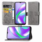 For OPPO Realme C12 Four-leaf Clasp Embossed Buckle Mobile Phone Protection Leather Case with Lanyard & Card Slot & Wallet & Holder(Gray)