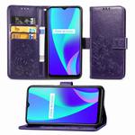 For OPPO Realme C15 Four-leaf Clasp Embossed Buckle Mobile Phone Protection Leather Case with Lanyard & Card Slot & Wallet & Holder(Purple)