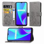 For OPPO Realme C15 Four-leaf Clasp Embossed Buckle Mobile Phone Protection Leather Case with Lanyard & Card Slot & Wallet & Holder(Gray)