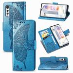 For LG Velvet 5G Butterfly Love Flower Embossed Horizontal Flip Leather Case with Holder & Card Slots & Wallet & Lanyard(Blue)