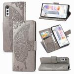 For LG Velvet 5G Butterfly Love Flower Embossed Horizontal Flip Leather Case with Holder & Card Slots & Wallet & Lanyard(Gray)