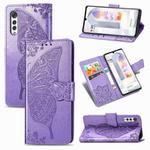 For LG Velvet 5G Butterfly Love Flower Embossed Horizontal Flip Leather Case with Holder & Card Slots & Wallet & Lanyard(Light Purple)