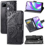 For OPPO Realme C12 Butterfly Love Flower Embossed Horizontal Flip Leather Case with Holder & Card Slots & Wallet & Lanyard(Black)