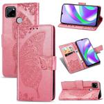 For OPPO Realme C12 Butterfly Love Flower Embossed Horizontal Flip Leather Case with Holder & Card Slots & Wallet & Lanyard(Pink)