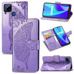 For OPPO Realme C15 Butterfly Love Flower Embossed Horizontal Flip Leather Case with Holder & Card Slots & Wallet & Lanyard(Light Purple)