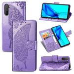 For Huawei Mate 40 Lite / Maimang 9 Butterfly Love Flower Embossed Horizontal Flip Leather Case with Holder & Card Slots & Wallet & Lanyard(Light Purple)