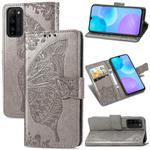 For Huawei Honor 30 Lite Butterfly Love Flower Embossed Horizontal Flip Leather Case with Holder & Card Slots & Wallet & Lanyard(Gray)