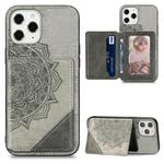 For iPhone 12 mini Mandala Embossed Magnetic Cloth Case with Holder & Card Slots & Wallet & Photo Frame(Grey)