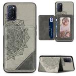 For OPPO A52 / A72 / A92 Mandala Embossed Magnetic Cloth PU + TPU + PC Case with Holder & Card Slots & Wallet & Photo Frame & RFID Funciton(Grey)