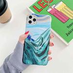 For iPhone 12 / 12 Pro Ocean Wave Coral IMD Smooth Marbled Mobile Phone Case with Folding Holder(Green SA1)