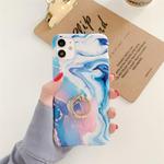 For iPhone 12 Pro Max Ocean Wave Coral IMD TPU Smooth Marble Mobile Phone Protective Case with Ring Metal Rhinestone Holder(Blue SZ3)