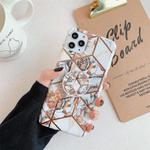 For iPhone 12 mini Plating Geometric Flower Series IMD Mobile Phone Case With Folding Stand(Gold PB1)