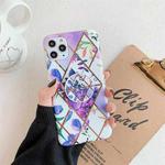 For iPhone 12 mini Plating Geometric Flower Series IMD Mobile Phone Case With Folding Stand(Purple PB3)