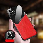 For iPhone 12 All-inclusive Leather + Organic Glass Phone Case with Metal Iron Sheet(Red)
