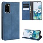 For Samsung Galaxy S20 FE 4G / 5G Retro-skin Business Magnetic Suction Leather Case with Holder & Card Slots & Wallet(Dark Blue)