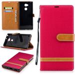 Color Matching Denim Texture Leather Case for    Sony Xa2 Ultra   , with Holder & Card Slots & Wallet & Lanyard(Red)