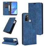 For OPPO A53 2020/OPPO A32 2020 Retro-skin Business Magnetic Suction Leather Case with Holder & Card Slots & Wallet(Dark Blue)