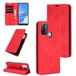 For OPPO A53 2020/OPPO A32 2020 Retro-skin Business Magnetic Suction Leather Case with Holder & Card Slots & Wallet(Red)