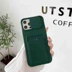 For iPhone 11 Pro Sliding Camera Cover Design TPU Protective Case With Card Slot & Neck Lanyard (Deep Green)