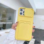 For iPhone 11 Pro Max Sliding Camera Cover Design TPU Protective Case With Card Slot & Neck Lanyard (Yellow)