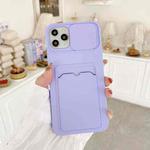 For iPhone 12 mini Sliding Camera Cover Design TPU Protective Case With Card Slot & Neck Lanyard(Purple)