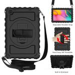 For Samsung Galaxy Tab A7 2020 (T500 / T505) 360 Degree Rotation PC + Silicone Shockproof Combination Case with Holder & Hand Grip Strap & Neck Strap(Black)