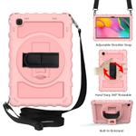 For Samsung Galaxy Tab A7 2020 (T500 / T505) 360 Degree Rotation PC + Silicone Shockproof Combination Case with Holder & Hand Grip Strap & Neck Strap(Rose Gold)