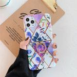 For iPhone 12 mini Plating Geometric Flower Series IMD TPU Mobile Phone Case With Ring Bracket Rhinestones(Purple PC3)