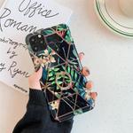 For iPhone 12 mini Plating Geometric Flower Series IMD TPU Mobile Phone Case With Ring Bracket Rhinestones(Black PC5)