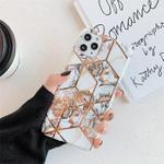 For iPhone 12 / 12 Pro Plating Geometric Flower Series IMD TPU Mobile Phone Case With Ring Bracket Rhinestones(Gold PC1)
