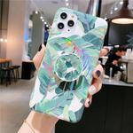 For iPhone 12 / 12 Pro Colorful Laser Flower Series IMD TPU Mobile Phone Case With Folding Stand(Banana Leaf KB1)