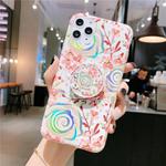 For iPhone 12 / 12 Pro Colorful Laser Flower Series IMD TPU Mobile Phone Case With Folding Stand(Lyre Coral KB4)