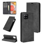For Samsung Galaxy A42 5G Retro-skin Business Magnetic Suction Leather Case with Holder & Card Slots & Wallet(Black)